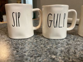 Set of 4 Rae Dunn by Magenta Espresso Small Mini Mugs GULP DRINK SLURP SIP 2