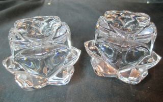 Gorham West Germany Crystal Rose Shape Pair Candle Holders 2 1/4 " Tall Perfect