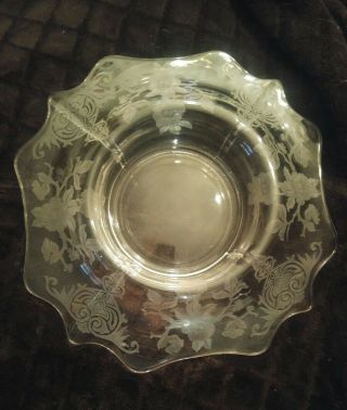 14 Inch Cambridge Apple Blossom Etched Round Fluted Downward Elegant Glass Dish