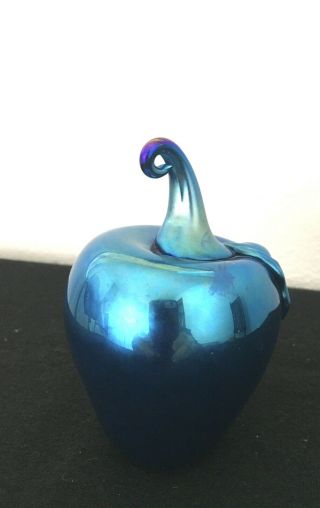 Lundberg Studios Art Glass Blown Apple Christmas Ornament - Blue