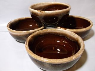 Vtg Set (4) 5 " Brown Hull Dessert Cups Bowls Earthenware Ceramic Pottery Usa