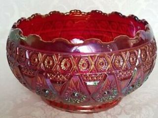 60s Imperial Sunset Ruby Red Carnival Glass Diamond Lace Bowl