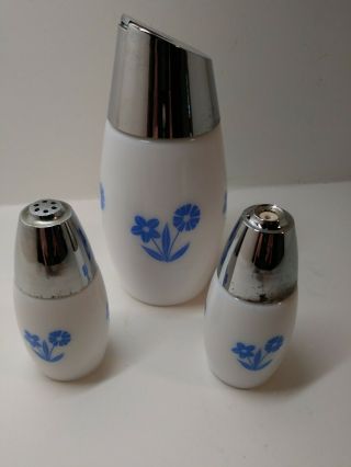 Vintage Westinghouse Gemco Blue Cornflower Sugar Dispenser Salt & Pepper Shakers