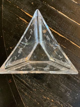 Vintage Mikasa Safari Etched Animals Triangular Crystal Bowl 8 In Pristine 2