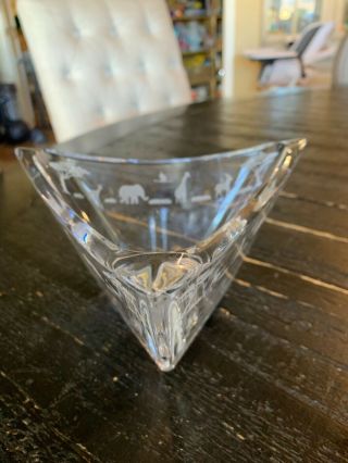 Vintage Mikasa Safari Etched Animals Triangular Crystal Bowl 8 In Pristine 3