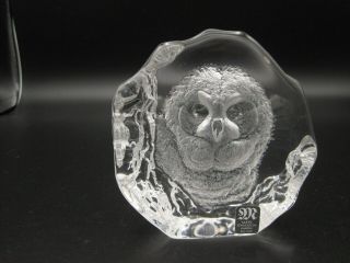 Mats Jonasson Glass Owl.  Sweden.  Lead Crystal.  Signed,  Label.