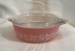 Vintage Pyrex Pink Gooseberry Round Casserole Dish & Lid 471 1 Pint Pt.