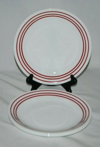Set Of 4 Corelle Ruby Red 8 1/2” Luncheon Plates White With Red Bands