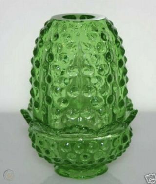 Fenton Hobnail Glass Green Fairy Lamp Candle Holder Euc