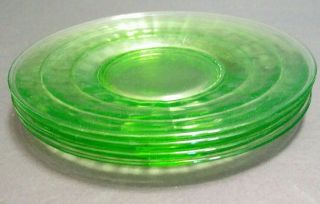 Vintage Block Optic Green Vaseline Depression Glass Dessert Bread Plates Set/4