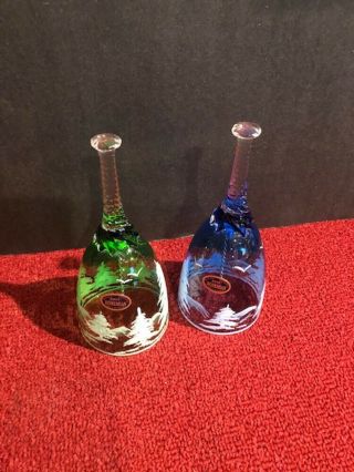 Vintage Bohemian Art Glass Crystal Dinner Bells Handmade Kyrf Czech