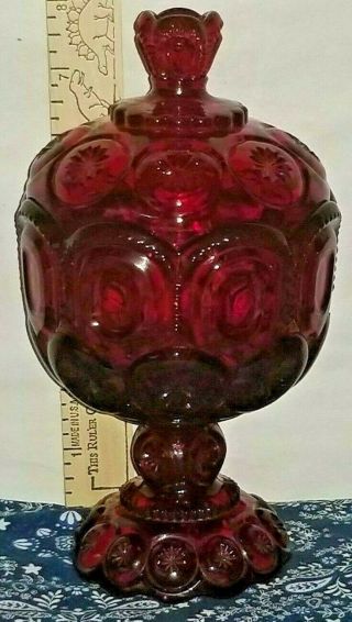 Vintage Le Smith Moon And Stars Red Covered Compote Glass Dish