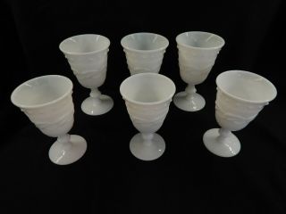 Vintage White Milk Glass Goblets With Unique Leaf & Star Design,  Set Of 6