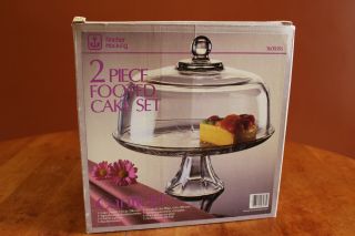 Anchor Hocking Canfield Clear Glass 2 Piece Footed Cake Stand/punch Bowl Iob