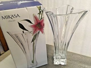 Large 14 " Mikasa Deco Clear Crystal Floral Vase Decor Czech Republique Box
