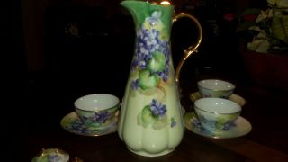 France Limoges Teapot Or Chocolate Pot With 4 Cups And Saucers