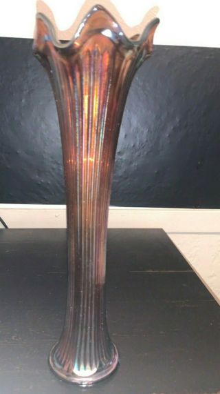 Fenton Fine Rib Swung Carnival Glass 12 " Ruffled Vase