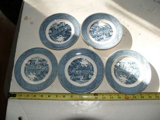 Vintage Currier And Ives Royal China Set Of Five - 6 1/4 " Bread Plates - Harvest