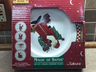 (4) Sakura Debbie Mumm Magic Of Santa 8 1/8 " Salad Dessert Plates -