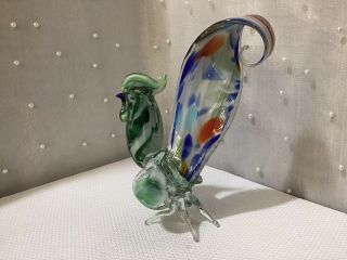 Vintage Murano Art Glass Hand Blown 8 Inches Tall Multi - Color Rooster