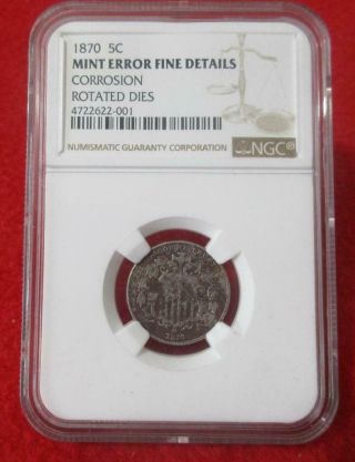 1870 Shield Nickel Ngc Error Fine Details Rotated Dies Mf - T621