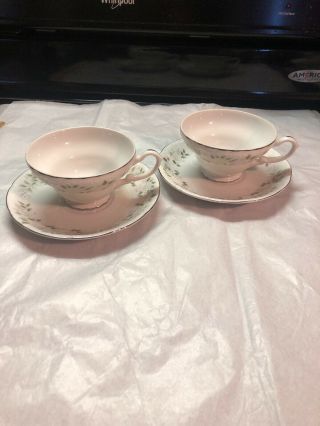 Set Of 2 Sheffield Fine China Of Japan Classic 501 Footed Tea Cups And Saucers