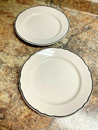 2 Homer Laughlin Vtg.  Best China 9.  75 " Dinner Plates Styleline Black Scalloped