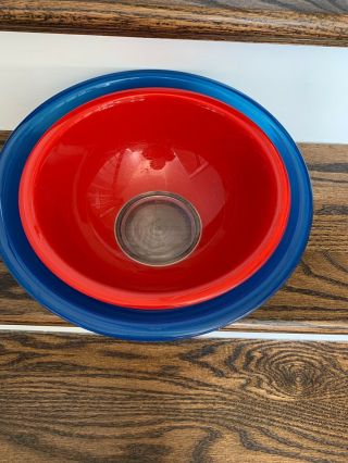 Vintage Pyrex Mixing Nesting Bowl Set Of 2 Blue/red Clear Glass Bottoms