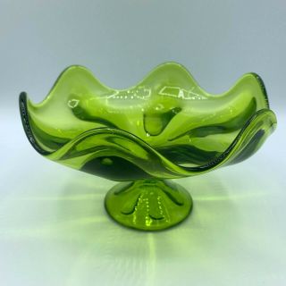 Vintage Viking Green Glass Epic Compote Candy Dish Six Petals