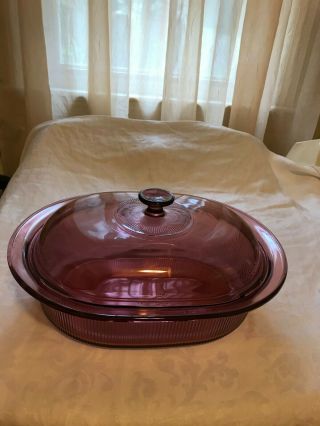 Corning Vision 4 Quart Cranberry Oval Dutch Oven V - 34 - B With Lid Usa
