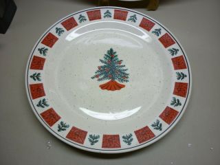 Folk Craft Holiday Homecoming Stoneware Christmas Tree Chop Round Serving Plate