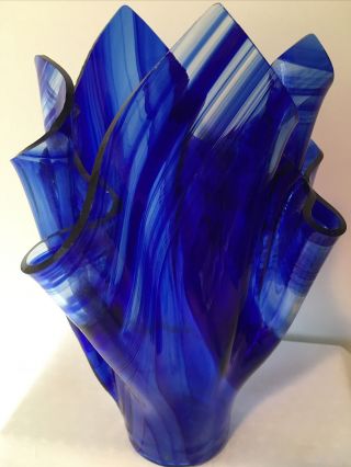 Vintage Handmade Cobalt Blue Vase Signed Dated ‘96 Swirls/points