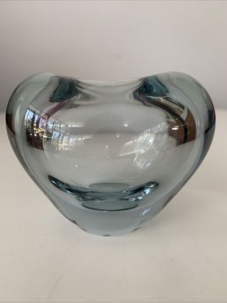 Vintage Per Lutken For Holmegaard Light Blue Heart Glass Vase 1961 Mcm