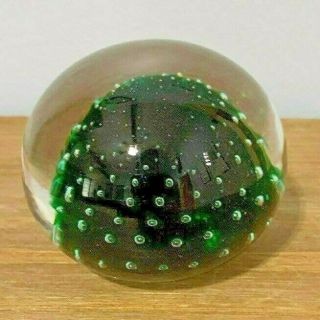 Vintage Murano Crystal Clear With Green Controlled Bubbles Paperweight Ball