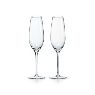 Tiffany & Co Crystal Glass Champagne Flutes - Set Of Two,  Made In Italy
