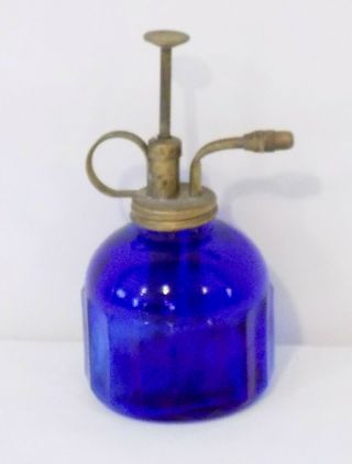 Vintage Cobalt Blue Glass Plant Mister Spray Bottle Brass Top
