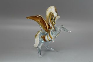 Murano Italy Hand Blown Caramel Swirl Artist Hand Crafted Glass Pegasus Figurine