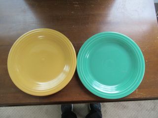 2 - Vintage Fiesta Ware Homer Laughlin 10 1/2 Dinner Plates Hlo Yellow Green