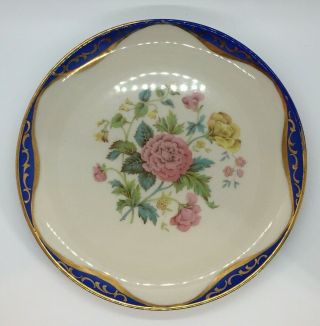 Vintage Leneige 8.  25 " Plate Cobalt Blue & Gold Border Floral Pattern Burbank Ca