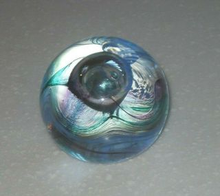 Lovely Signed Caithness Moon Crystal Blue Green Purple Glass Paperweight