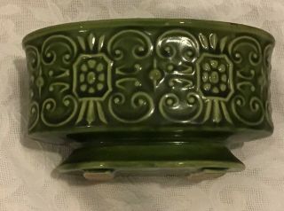 Vintage Green Embossed Oval Footed Planter 3