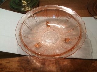 Jeanette Cherry Blossom 3 Footed Bowl Depression Glass 10.  5 " Vintage Circa 1930s