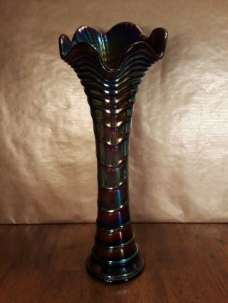 Antique Imperial Amethyst Carnival Glass " Ripple " Swung Vase Blue/purple/gold