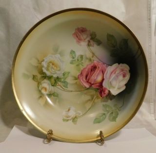 Vintage R S Prussia Porcelain Roses 10 " Diameter China Serving Bowl Shabby Chic