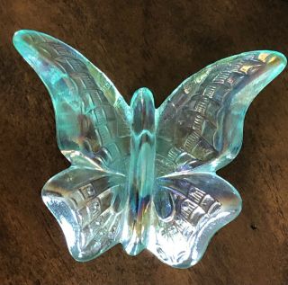 3 - 1/2 " Signed Fenton Blue Art Glass Butterfly Insect Figure Statue