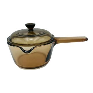 Vintage Corning Pyrex Vision Ware 1l Amber Glass Pot W/lid