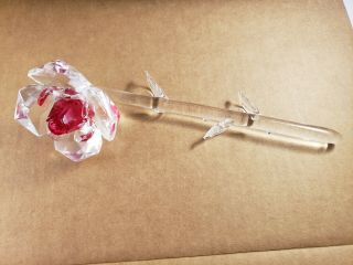 Crystal Long Stem Clear Glass Red Rose 2.  5 " D 8 " Long Flower