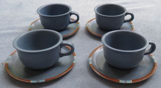 Set Of Four Dansk Blue Mesa Cups & Saucers