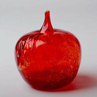 Blenko Amberina Red Orange Crackle Glass Apple Paperweight