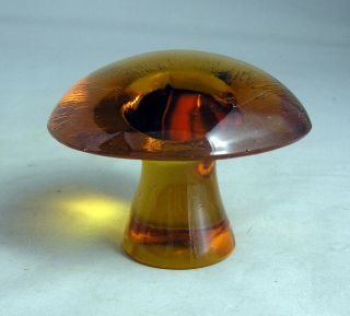 Vintage Viking Small Amber Glass Mushroom 2 1/4 " Tall Mid - Century Exc.